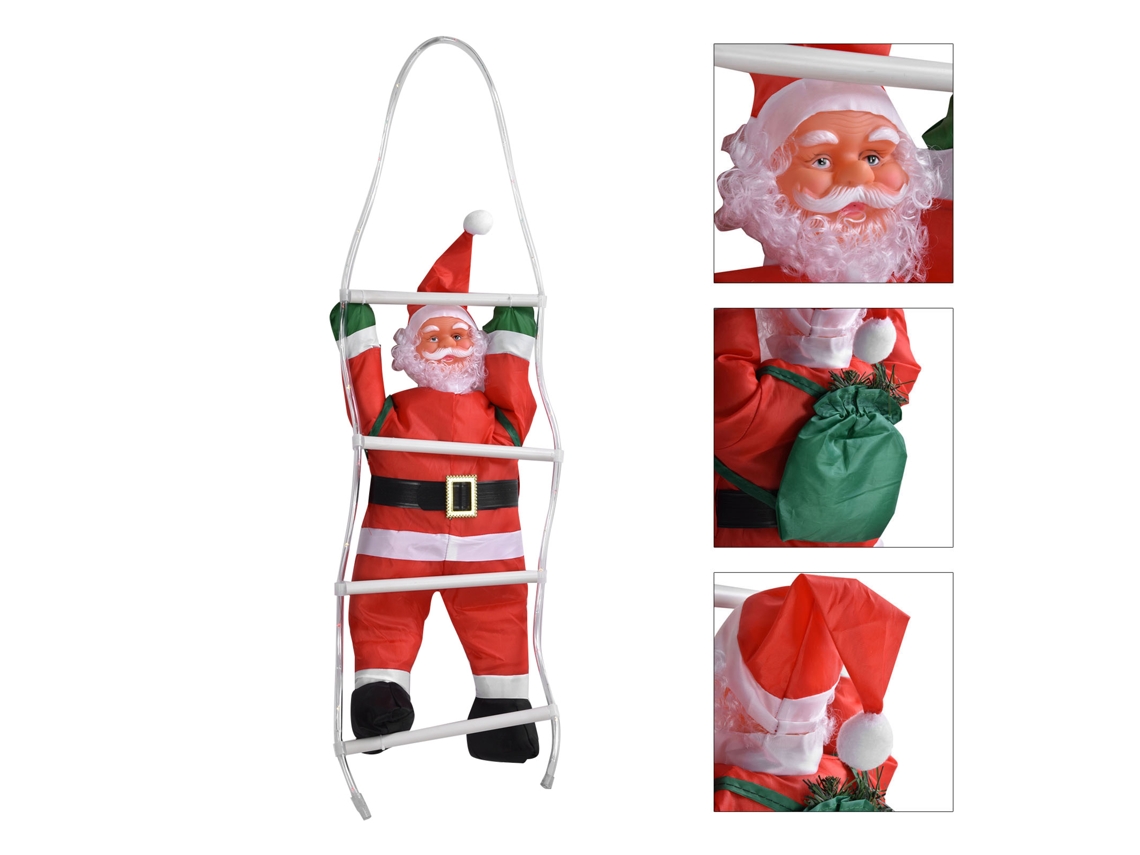 Ornamento De Papai Noel Com Escada De Corda Subindo 40 Luzes Led