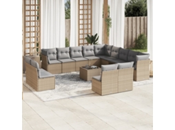 Vidaxl 14 Pcs Conjunto De Sofás P/ Jardim Com Almofadões Vime Pe Bege