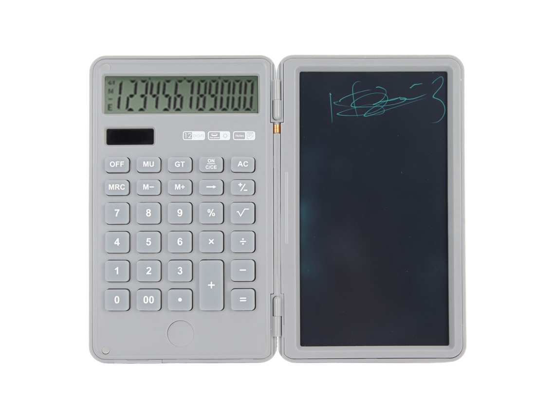 Calculadora De Mesa 12 Dígitos Com Função Memo Bloqueio Silenciosa Bateria Solar E Bloco De Notas Cinza Para Escritório