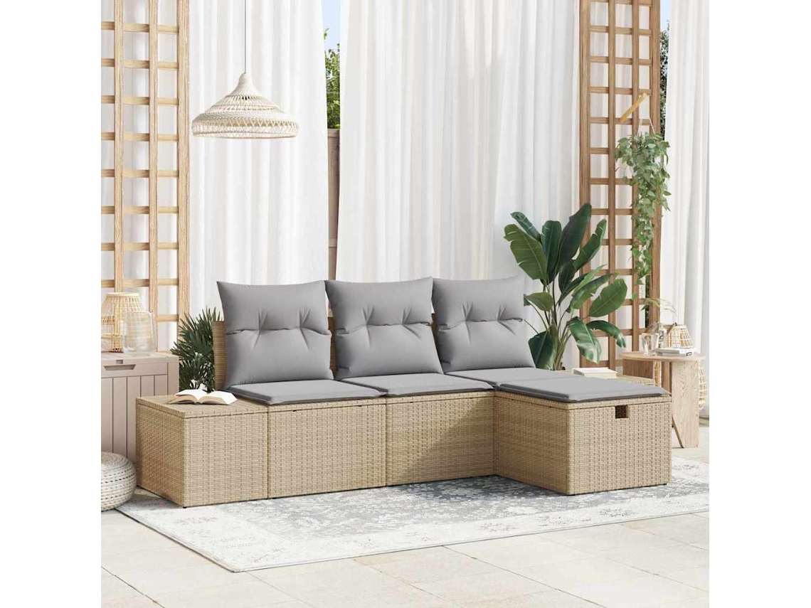 Vidaxl Conjunto De Sofá De Jardim 4 Unid. Vime Pe