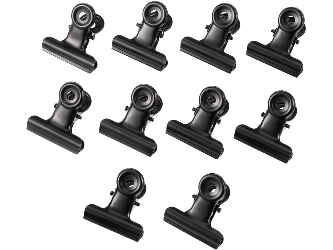 Clips de metal Heallily em aço inoxidável com adesivo forte, 10 unidades, design preto, ideais para documentos e artigos.