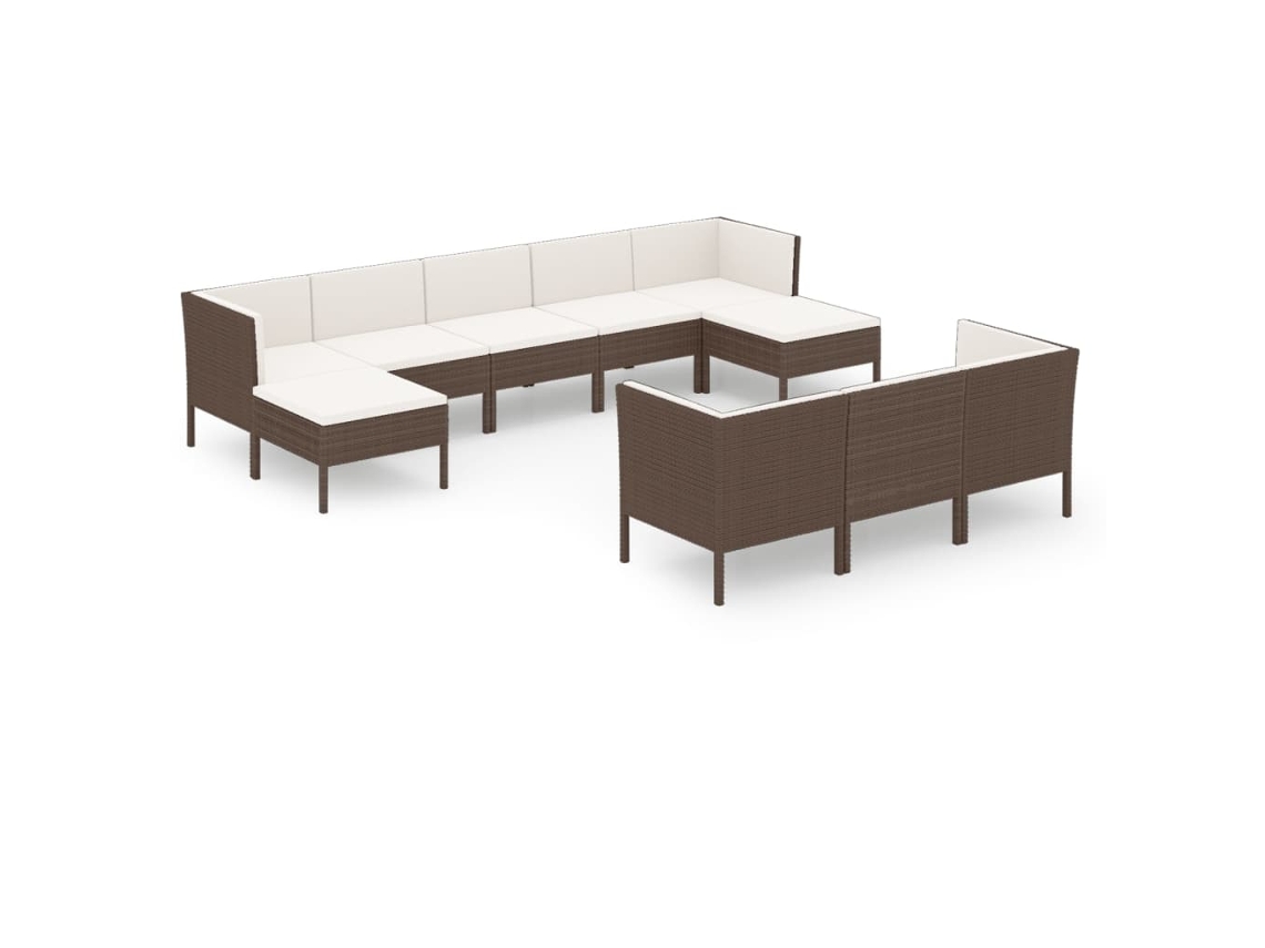 Conjunto 10 lounge jardim c/ almofadões VIDAXL vime PE castanho