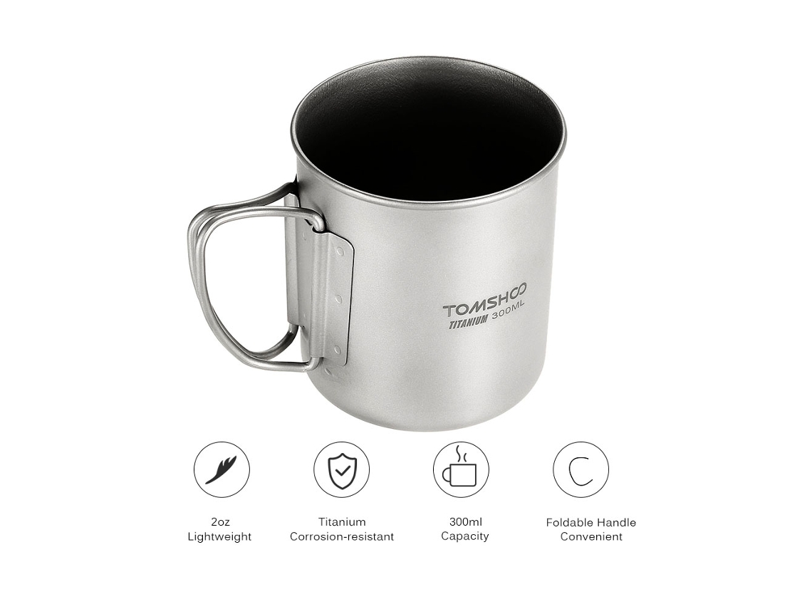Copo de Titânio 300ml Portátil com Alça Plegável