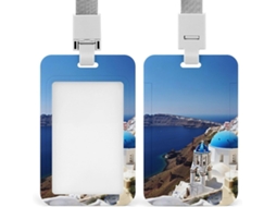 Santorini Porta Crachá, Design Da Ilha Grega, Impressão Marítima, Plástico Resistente, Cartões de Identificação