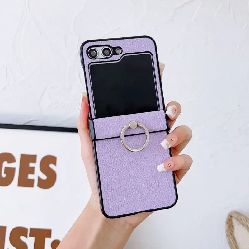 (roxo, Galaxy Z Flip6) Capa Flip Para Celular Em Couro Com Textura De Lichia, Resistente A Quedas, Com Suporte De Anel De 360°.