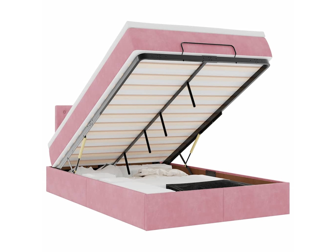 Estrutura de Cama Otomana com Colchão 120x200 cm Veludo Rosa MAISON EXCLUSIVE