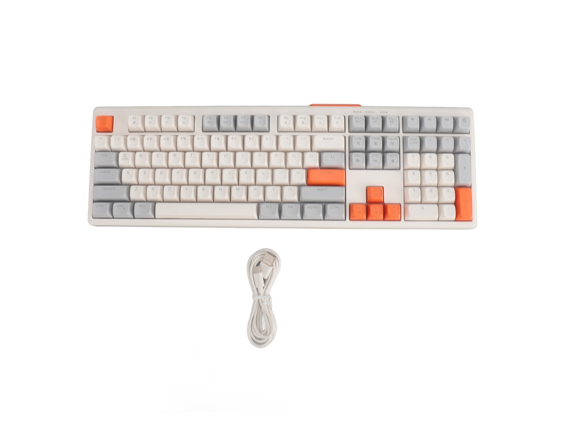 TECLADO PARA JUEGOS CON CABLE, 108 TECLAS, SILENCIOSO, RGB, 8 modos, plug and play, gris, blanco, naranja, S/MARCA