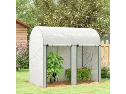 Estufa de jardim 2m² com 2 portas de zíper, aço e PE resistente UV 2x1x1,78m branca