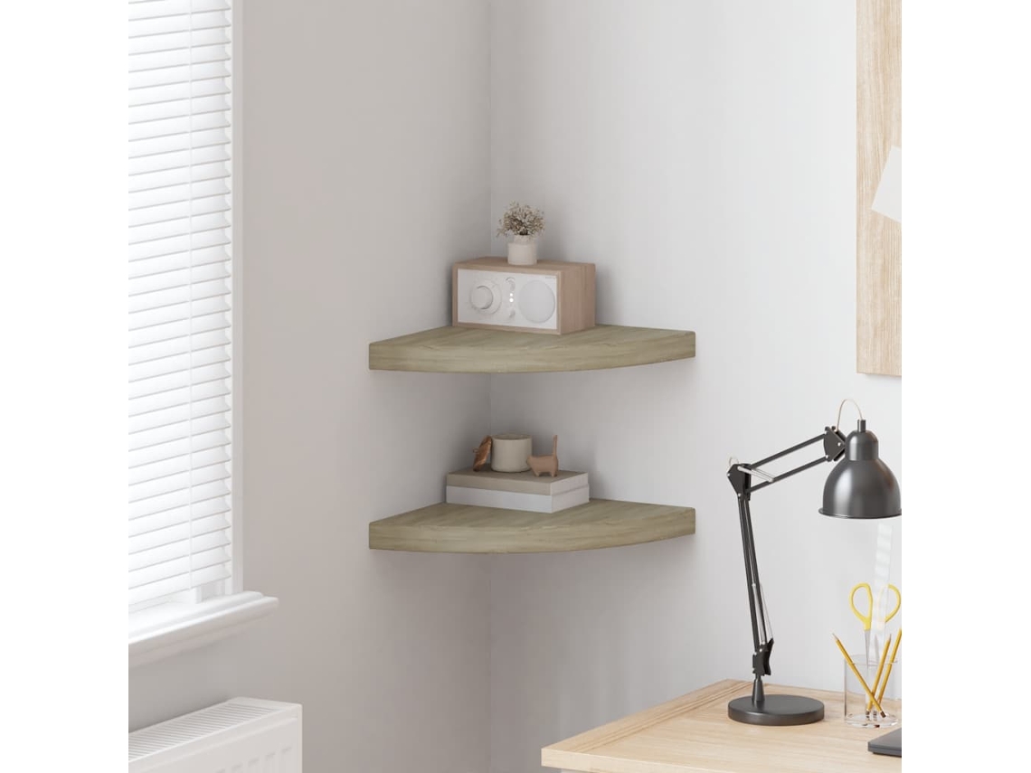 Vidaxl Prateleiras Canto Suspensas 2 Pcs 35x35x3,8cm Mdf Cor Carvalho