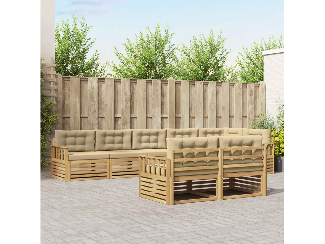 Vidaxl Conjunto De Sofás Para Exterior 8 Unid. Branco E Bege Poliéster
