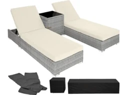 Conjunto De 2 Espreguiçadeiras E Mesa Em Rattan Sintético E Alumínio Tectake  Ajustável, Capas Intercambiáveis, Cinzento Claro