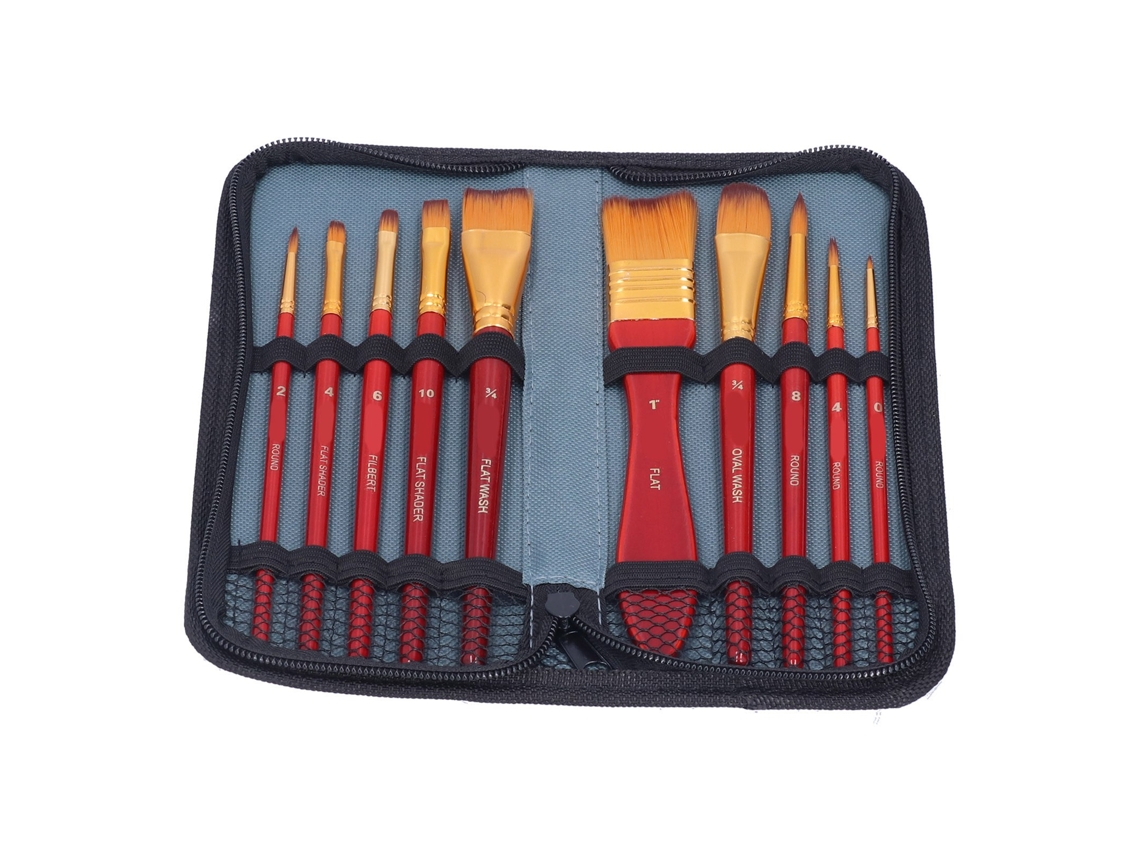 Primerox conjunto de 11 Pincéis de Nylon Importado para Tinta Acrílica, Óleo e Água com Sacola de Tecido