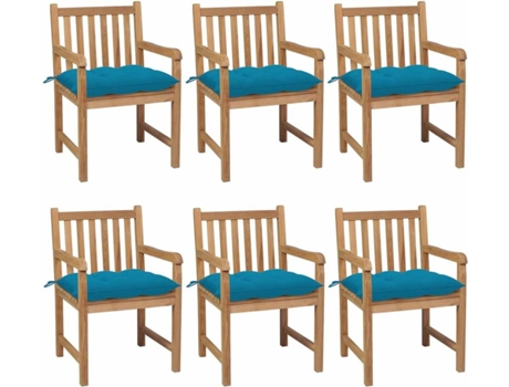 Conjunto 6 Cadeiras de Jardim  com Almofadas (Castanho - Madeira - 58x60x90 cm)