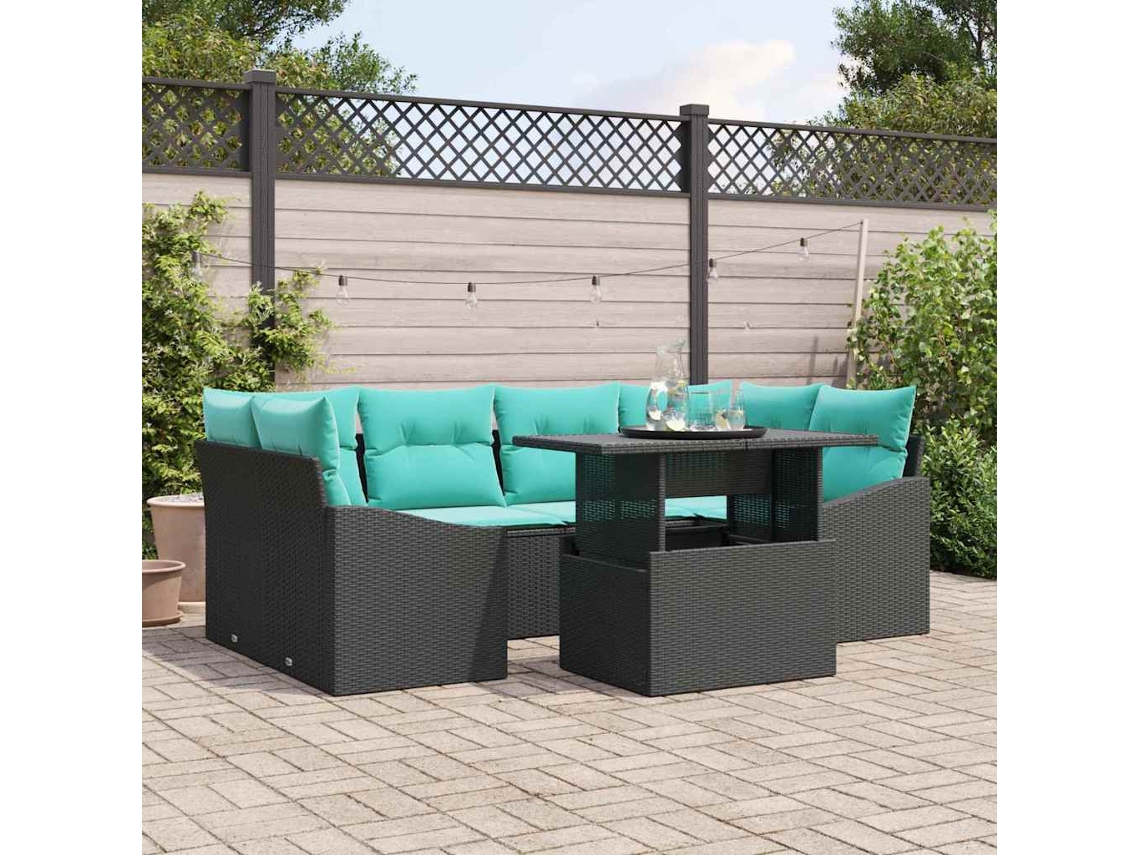 Vidaxl Conjunto De Sofá De Jardim 7 Unid. Preto E Azul