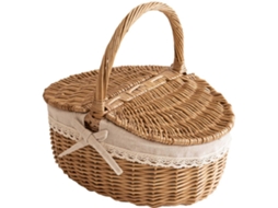 Cesta De Piquenique De Vime Com Tampa E Alça, Estilo Rústico, Ideal Para Guardar Utensílios Na Cozinha, Sala De Estar Ou Para A Páscoa.