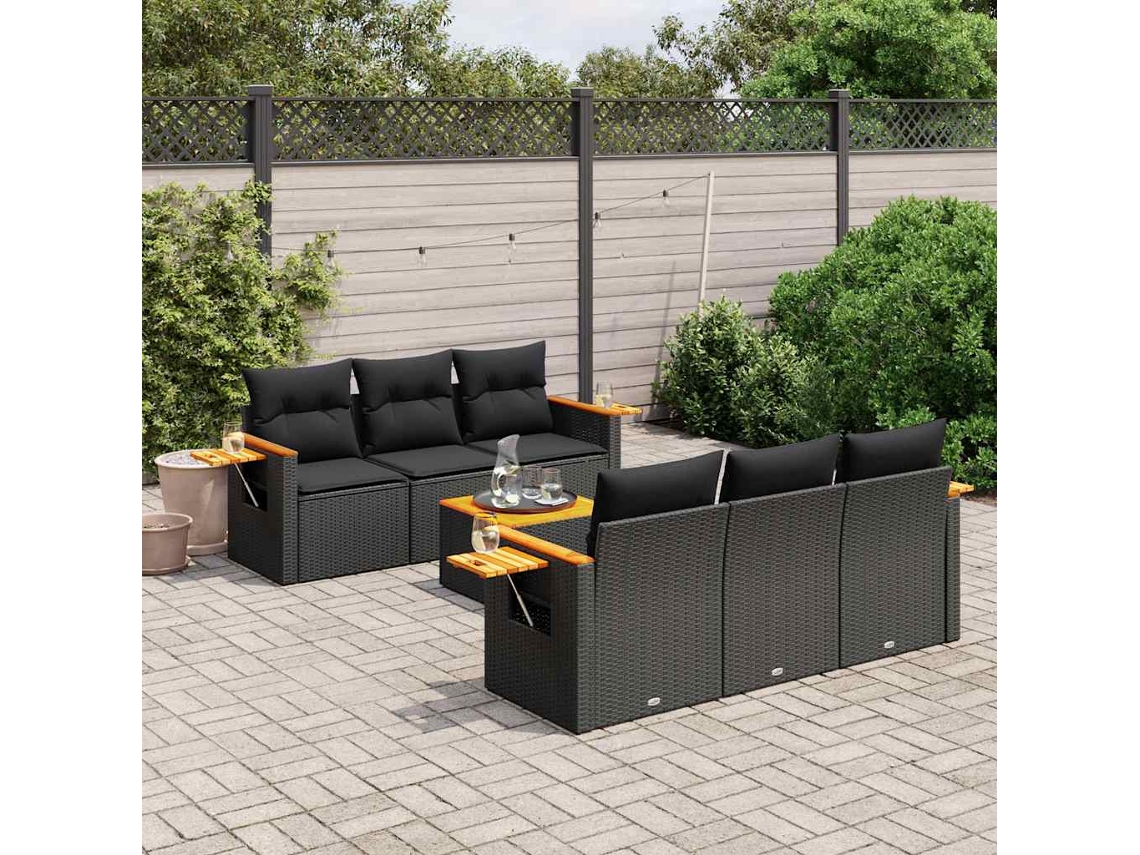Vidaxl 7 Pcs Conjunto De Sofás P/ Jardim C/ Almofadões Vime Pe Preto