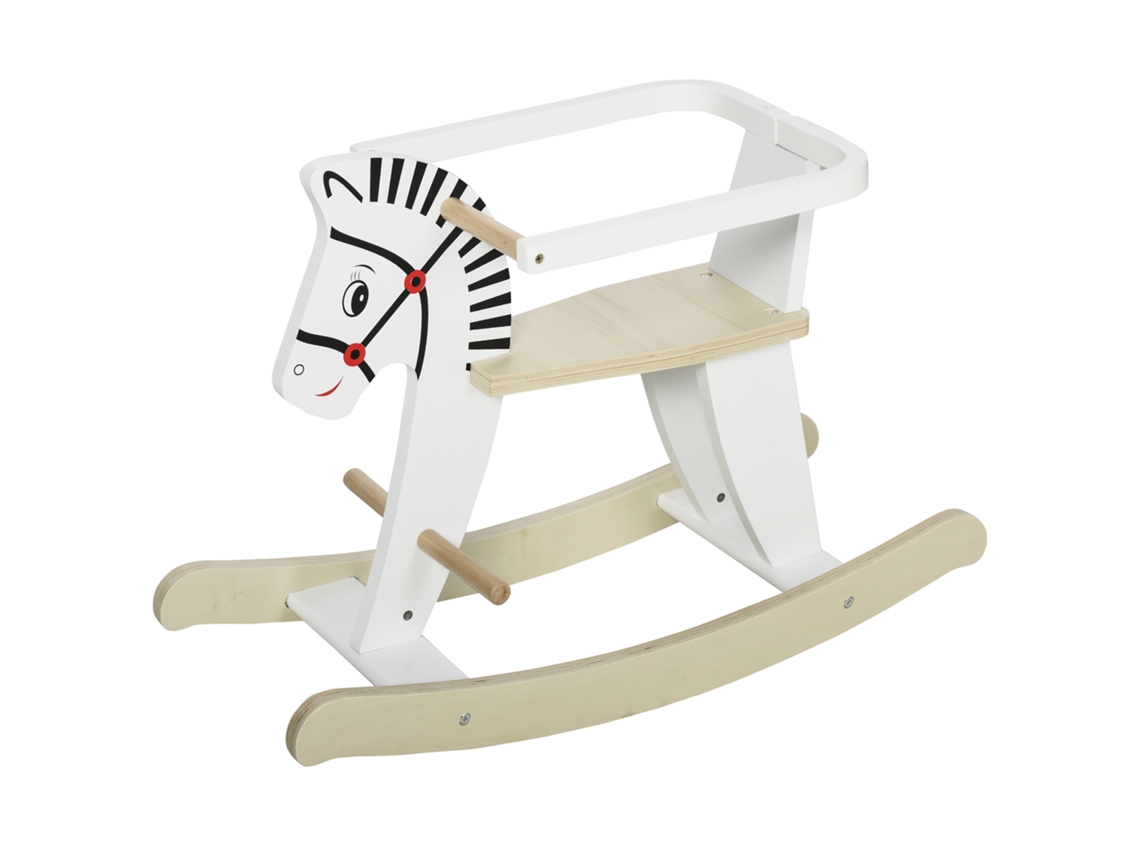 Cavalo De Balanço Clássico De Madeira Para Crianças De 1 A 3 Anos Com Borda, Alças E Apoio Para Os Pés, 68x26,5x48cm, Branco