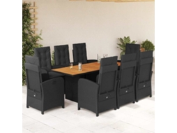 Vidaxl 9 Pcs Conjunto De Jantar P/ Jardim C/ Almofadões Vime Pe Preto
