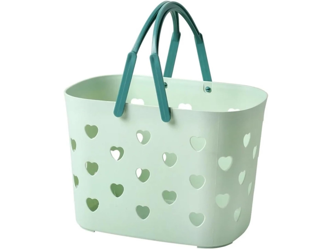 Conjunto de 2 Cestos Duche Empilháveis com Pegas para Artigos Higiene Pessoal na Casa Banho Verde, Banheiro