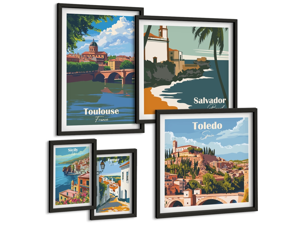 Galeria De Pinturas Murais Formas Geométricas Abstratas Moldura Preta Quadros Para A Sala De Estar Espelharte (conjunto De 5 Imagens)