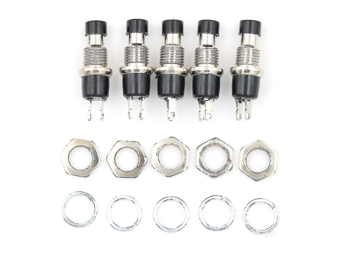 5 interruptores de pulsação momentânea de 5mm de 2 pinos abertos normalmente pbs 110 250V AC 0.5A botão vermelho e preto preto S/MARCA