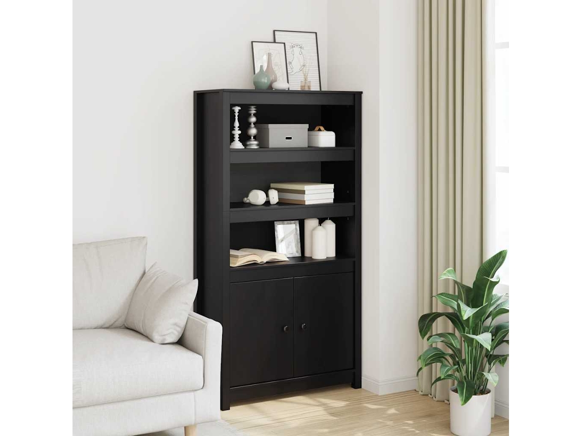 Vidaxl Aparador Alto 80x35x154 Cm Madeira De Pinho Maciça Preto