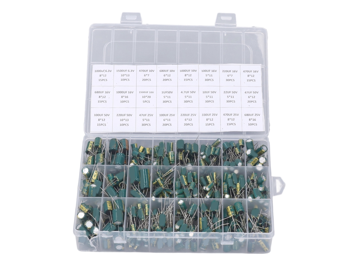 Yuru kit de Capacitores Eletrolíticos de Alumínio 460 Peças 6.3v 50v Verde com Caixa de Armazenamento