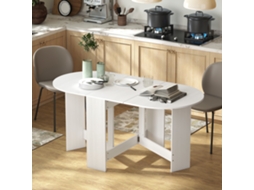 Mesa De Cozinha Dobrável Mesa De Jantar Dobrável Ovalada Com Laterais Abatíveis Estilo Moderno 163x80x75 Cm Branco