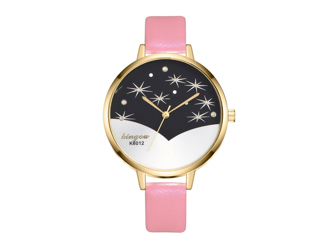 Relógio de Pulso Feminino Analógico de Quartzo com Correia de Couro Pu Slim Rosa