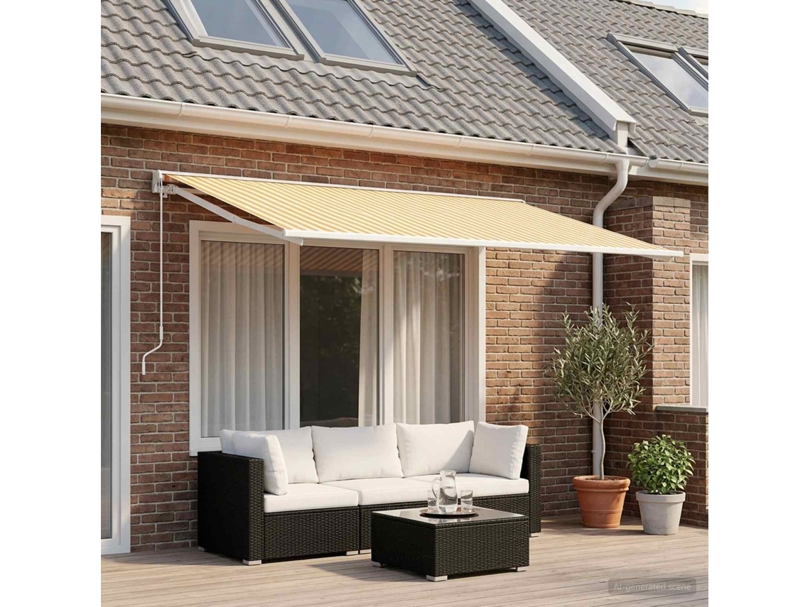 Vidaxl Tecido De Substituição Para Toldo Amarelo E Branco 250 X 200 Cm