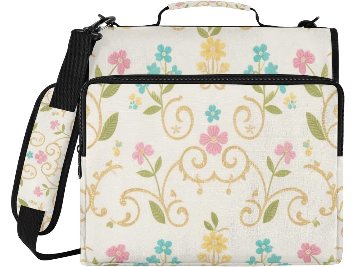 Pasta Retrô Com Zíper E Estampa Floral Paisley, Cor Ouro Rosa, 3 Argolas, À Prova D Água, Ideal Escola, Escritório