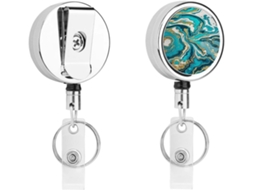 Porta Crachá Retrátil De Metal Com Clipe, Em Tons De Mármore Azul Turquesa E Dourado, Portátil, Com Cordão De Nylon E