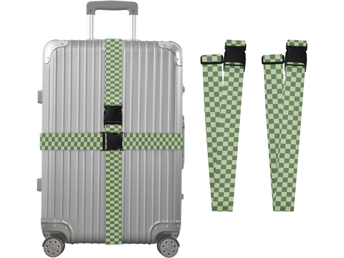 Conjunto De 2 Cintas Bagagem Quadriculadas Em Verde Claro E Escuro Para Malas, Cintas De Viagem, Acessórios Para Cintos