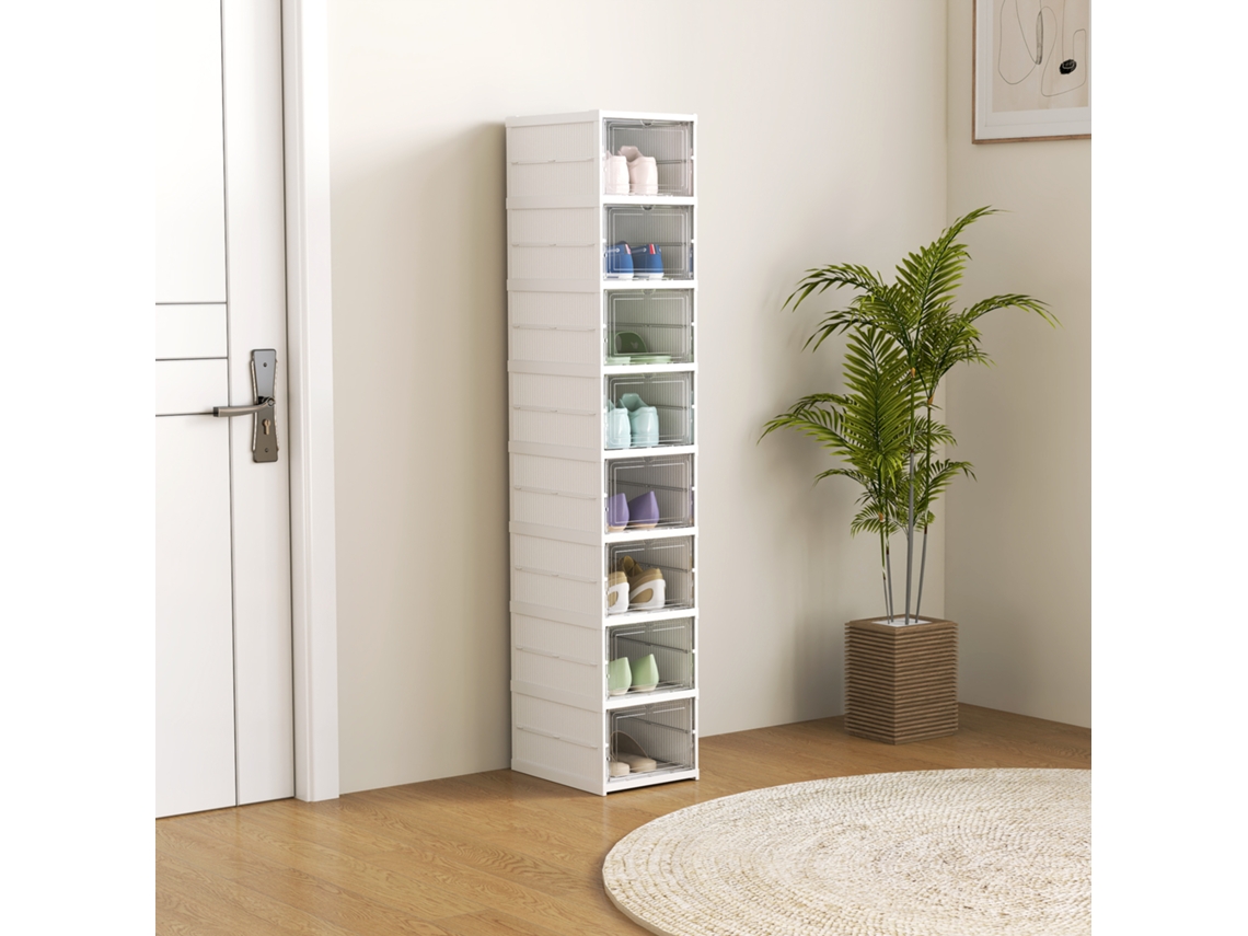 8 Tier Shoe Rack Shoe Cabinet Foldable Ventilated Back Plastic White