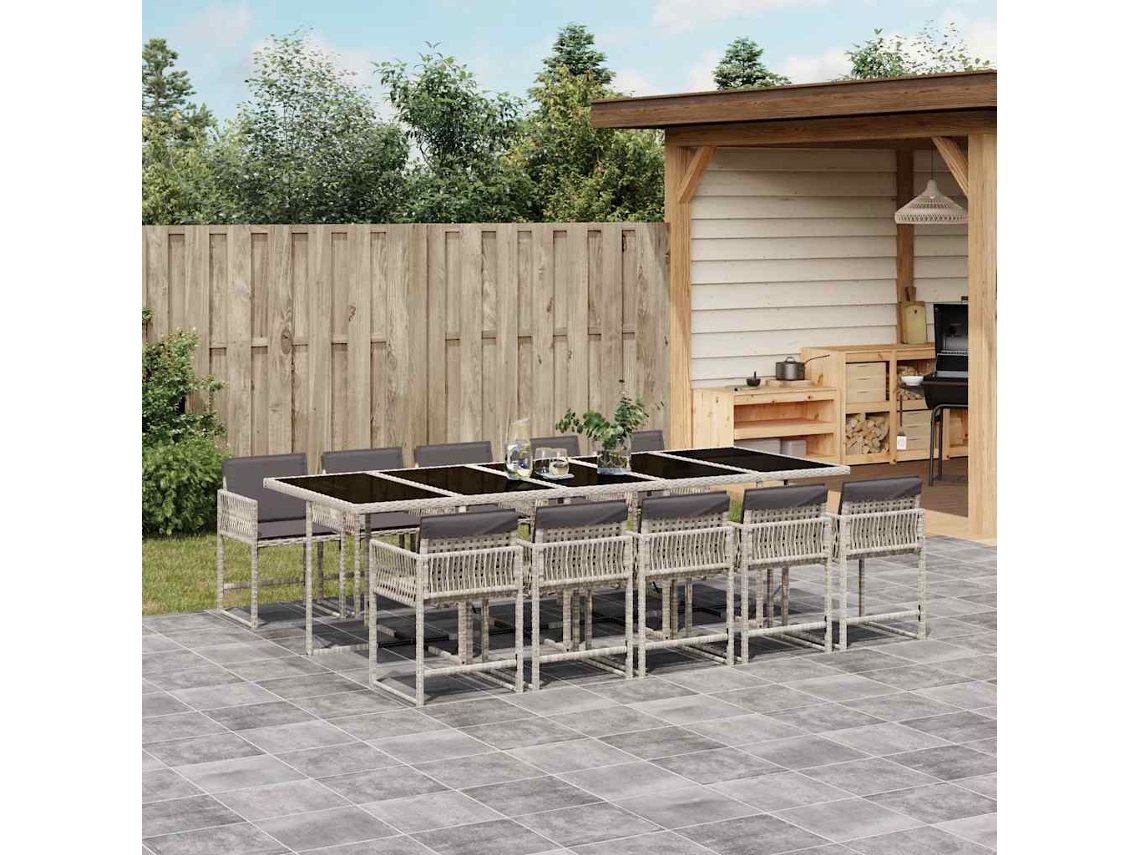 Vidaxl 11 Pcs Conjunto Jantar P/ Jardim C/ Almofadões Vime Pe Cinzento