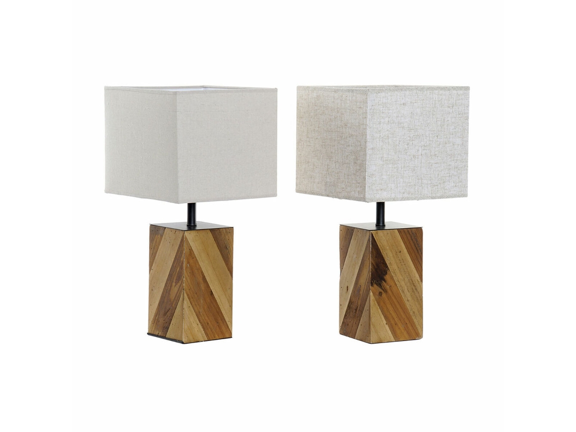Luminária de Mesa Dkd Home Decor, 25,5 x 25,05 x 52 cm, Abeto Natural, Bege, Metal, Creme, 220 V, 60 W, 25 x 25 x 21 cm (Pacote com 2)
