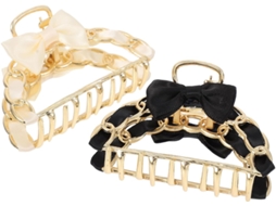 Conjunto de 2 presilhas de cabelo grandes em metal, com um formato elegante e sofisticado de laço.