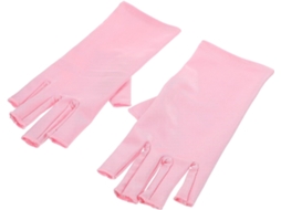 Luvas de manicure rosa em elastano com proteção UV, conforto e flexibilidade.
