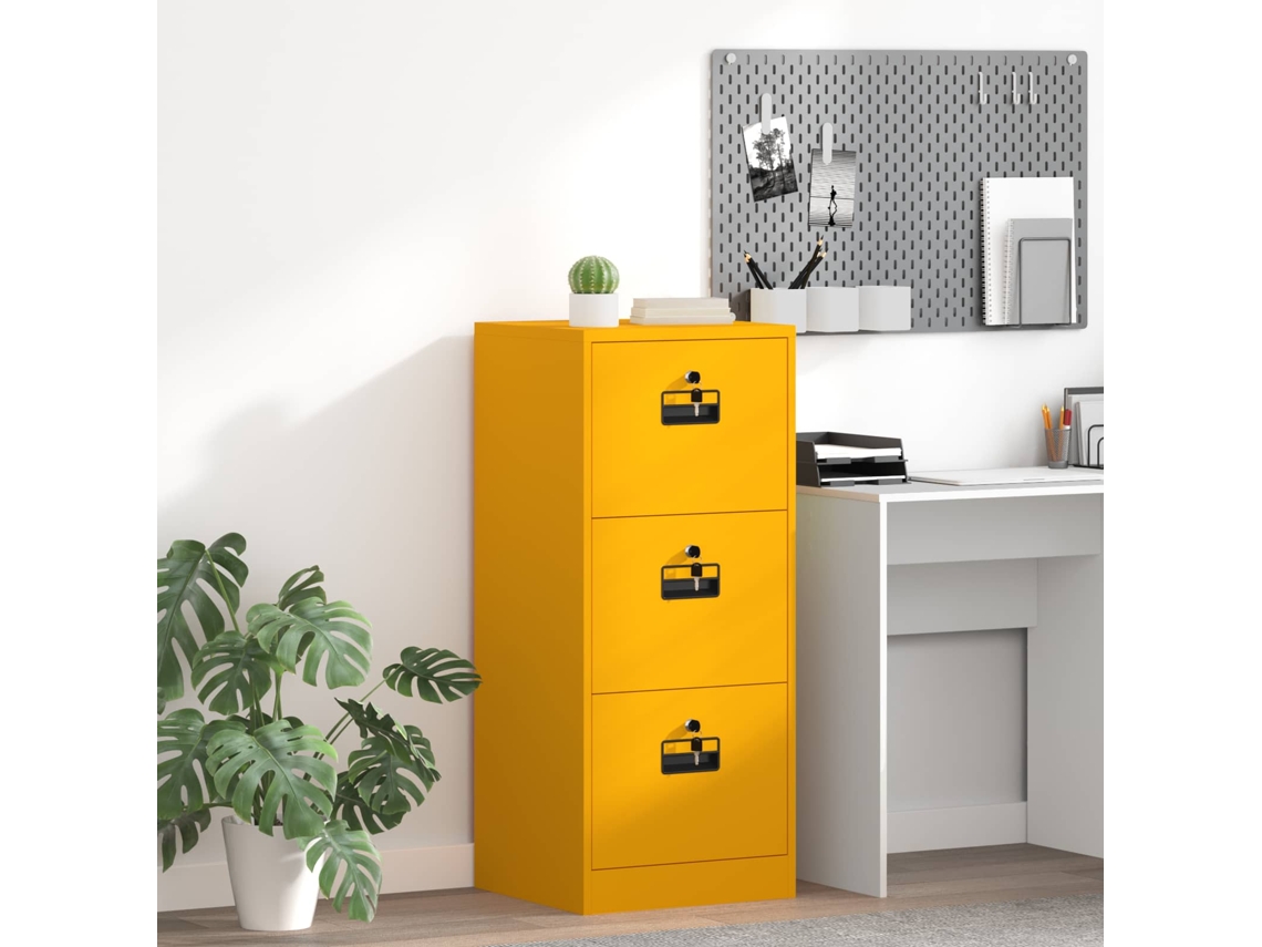 Vidaxl Armário De Arquivo Amarelo Mostarda 45,5 X 42 X 106,5 Cm