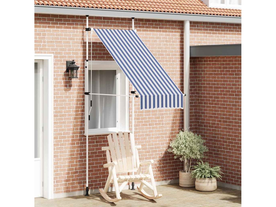 Vidaxl Toldo Retrátil Manual 100 Cm Riscas Azuis E Brancas