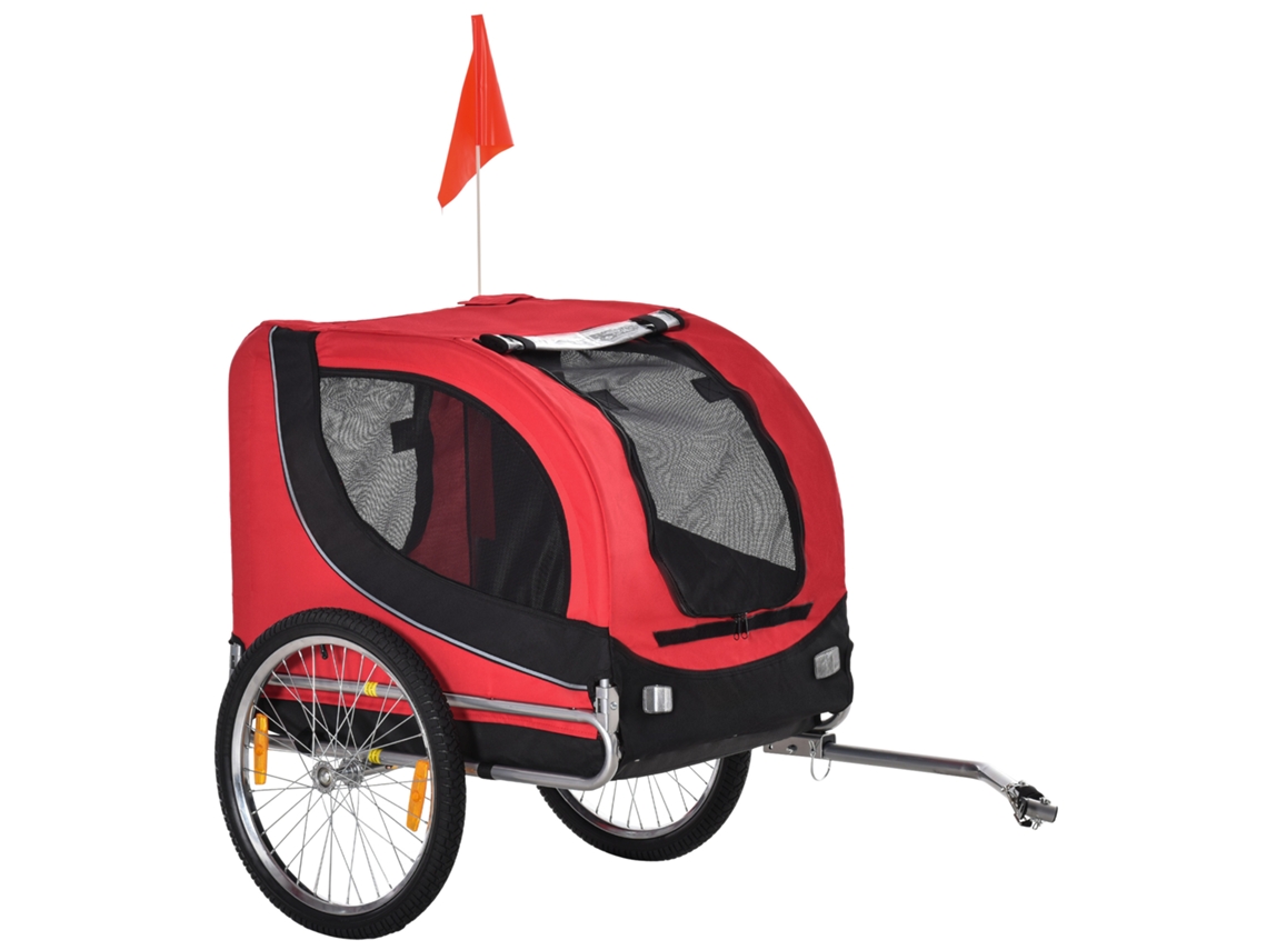 Reboque de bicicleta para cães, com bandeira, refletores 130x73x90cm Vermelho | S/MARCA