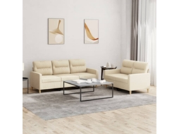 Vidaxl 2 Pcs Conjunto De Sofás Com Almofadões Tecido Cor Creme