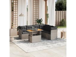 Jogo 7 Peças Sofás P/ Jardim C/ Almofadões Vime Pe Cinza Dkd Home Decor