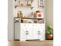 Buffet De 140cm Com Armazenamento E 3 Gavetas Estilo Rústico Ideal Para Cozinha E Sala Em Branco E Marrom Mega Echo Trade Shop