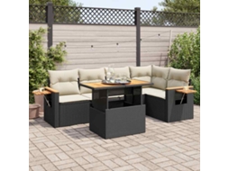 Vidaxl 6 Pcs Conjunto Sofás Jardim C/ Almofadões Vime Pe/acácia Preto