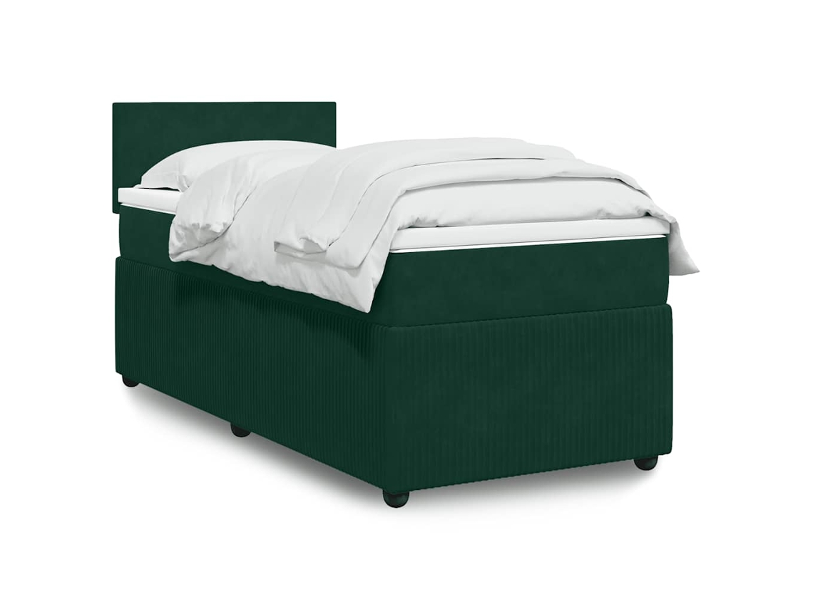 Vidaxl Cama Com Molas/colchão 90x200 Cm Veludo Verde-escuro