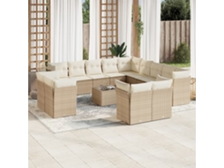 Vidaxl 14 Pcs Conjunto De Sofás P/ Jardim Com Almofadões Vime Pe Bege