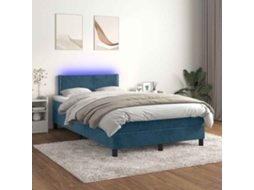 Vidaxl Cama Box Spring C/ Colchão/led 120x200 Cm Veludo Azul-escuro