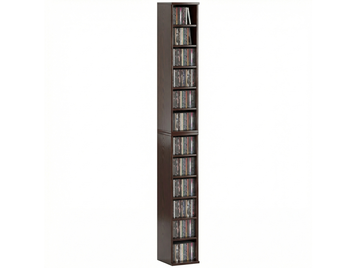 Conjunto de 2 estantes de coluna para armazenamento de CDs e DVDs, 12 compartimentos, 21x22,5x88,5cm, capacidade para 204 CDs, ZACHARY