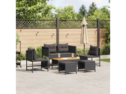 Vidaxl Conjunto de Sofá de Jardim com Almofada 6 Pcs Preto Vime Pe